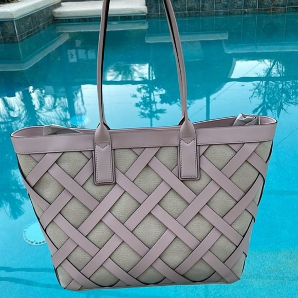 Michael Kors Sienna Large Tote Shoulder Bag Powder Blush Leather Canvas - Picture 4 of 16